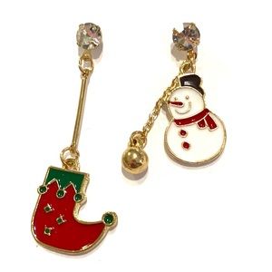Christmas Earrings Mismatched Holiday Snowman Elf Shoe